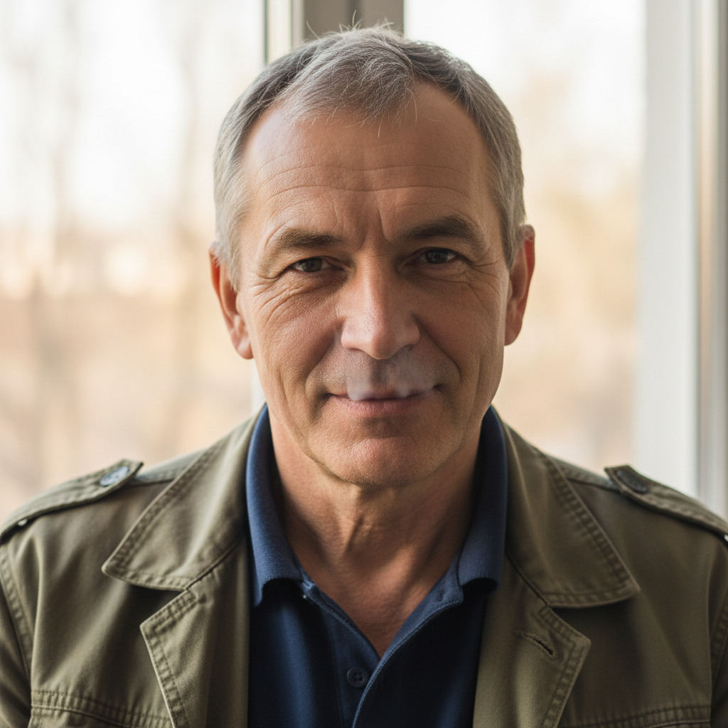 Middle aged Russian male vaper portrait